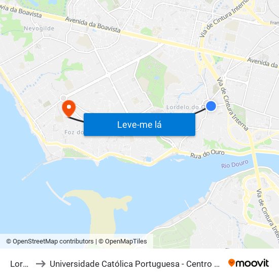 Lordelo to Universidade Católica Portuguesa - Centro Regional do Porto map