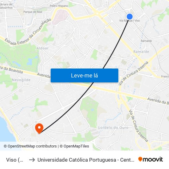 Viso (Metro) to Universidade Católica Portuguesa - Centro Regional do Porto map