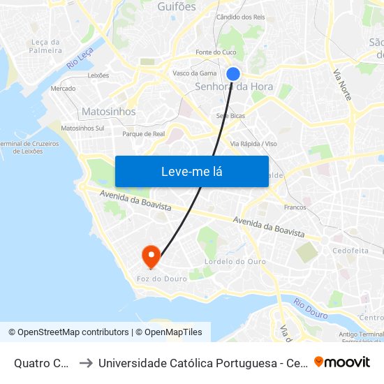 Quatro Caminhos to Universidade Católica Portuguesa - Centro Regional do Porto map