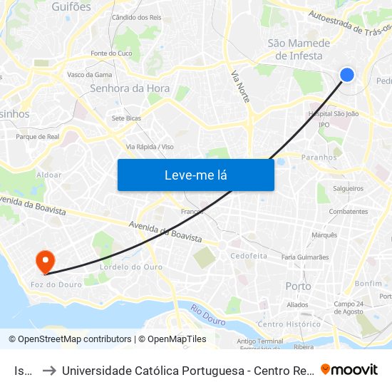 Iscap to Universidade Católica Portuguesa - Centro Regional do Porto map