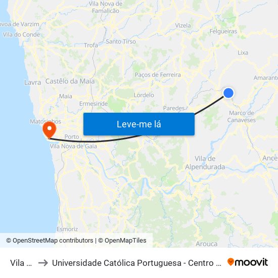 Vila Meã to Universidade Católica Portuguesa - Centro Regional do Porto map