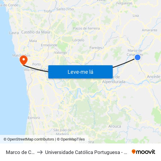 Marco de Canavases to Universidade Católica Portuguesa - Centro Regional do Porto map