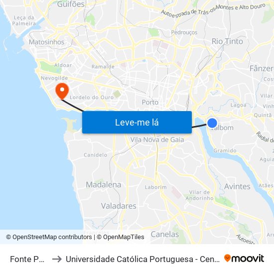 Fonte Pedrinha to Universidade Católica Portuguesa - Centro Regional do Porto map