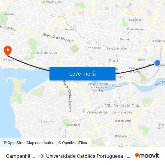 Campanhã (Estação) to Universidade Católica Portuguesa - Centro Regional do Porto map