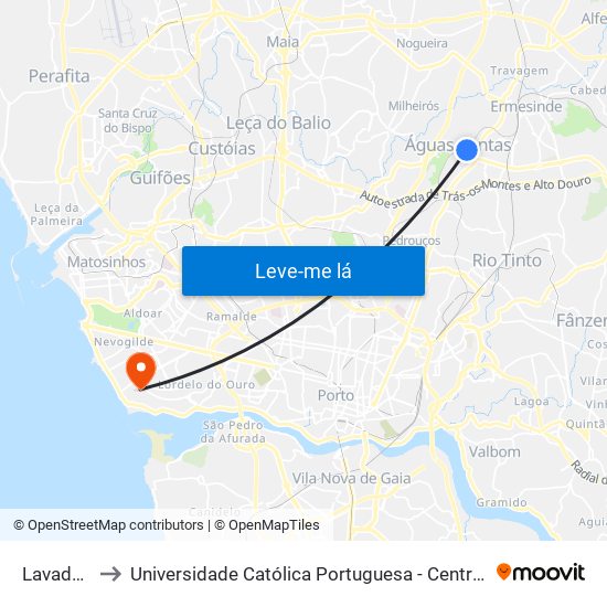 Lavadouros to Universidade Católica Portuguesa - Centro Regional do Porto map