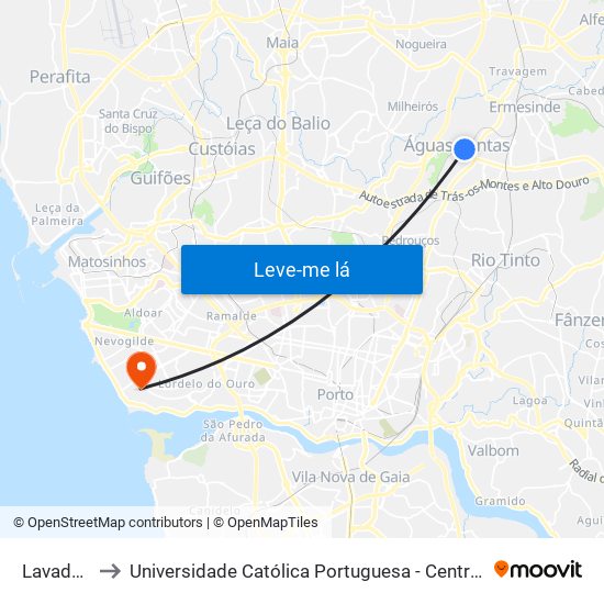 Lavadouros to Universidade Católica Portuguesa - Centro Regional do Porto map