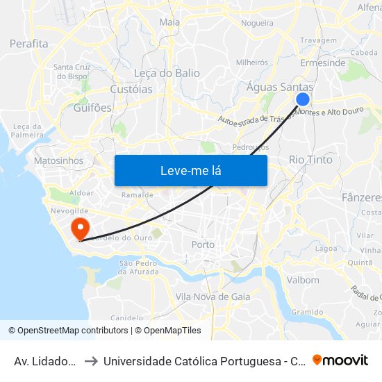 Av. Lidador da Maia to Universidade Católica Portuguesa - Centro Regional do Porto map