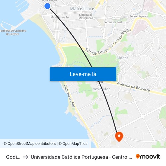 Godinho to Universidade Católica Portuguesa - Centro Regional do Porto map