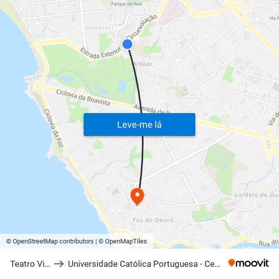 Teatro Vilarinha to Universidade Católica Portuguesa - Centro Regional do Porto map