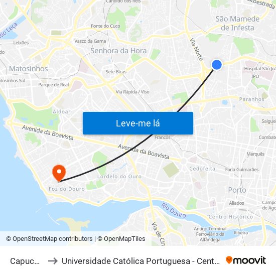 Capuchinhos to Universidade Católica Portuguesa - Centro Regional do Porto map