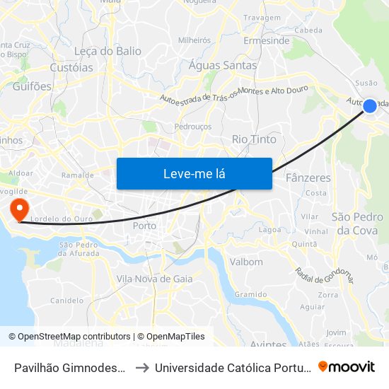 Pavilhão Gimnodesportivo | Ramalho Ortigão to Universidade Católica Portuguesa - Centro Regional do Porto map
