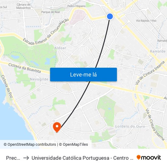 Preciosa to Universidade Católica Portuguesa - Centro Regional do Porto map
