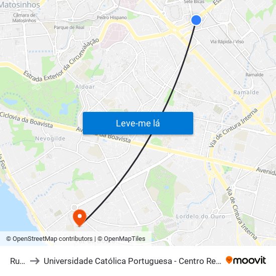 Ruela to Universidade Católica Portuguesa - Centro Regional do Porto map