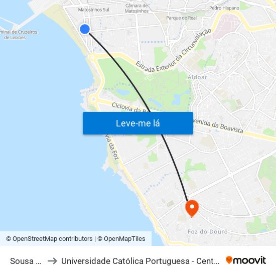 Sousa Aroso to Universidade Católica Portuguesa - Centro Regional do Porto map
