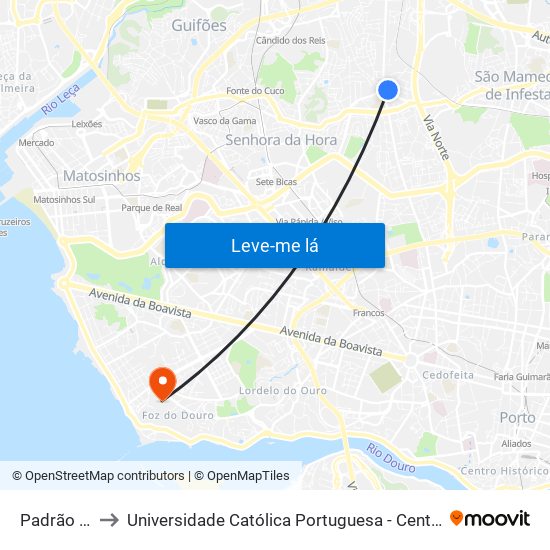 Padrão Légua to Universidade Católica Portuguesa - Centro Regional do Porto map