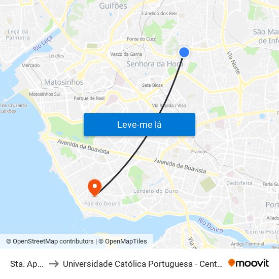 Sta. Apolonia to Universidade Católica Portuguesa - Centro Regional do Porto map