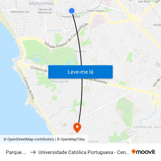 Parque de Real to Universidade Católica Portuguesa - Centro Regional do Porto map