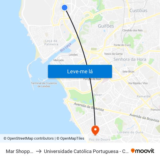 Mar Shopping - Ikea to Universidade Católica Portuguesa - Centro Regional do Porto map
