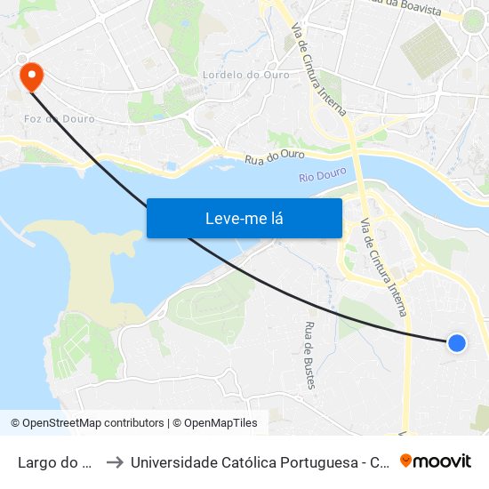 Largo do Montinho to Universidade Católica Portuguesa - Centro Regional do Porto map