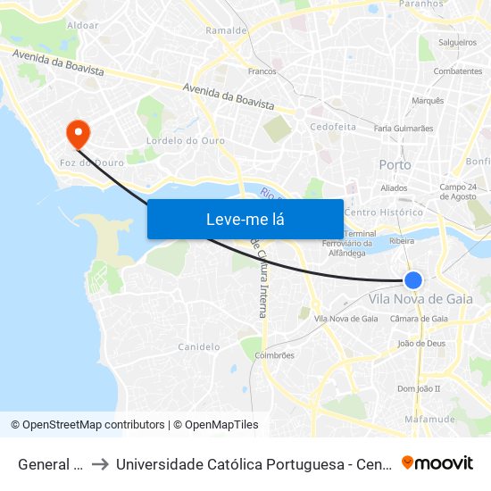 General Torres to Universidade Católica Portuguesa - Centro Regional do Porto map
