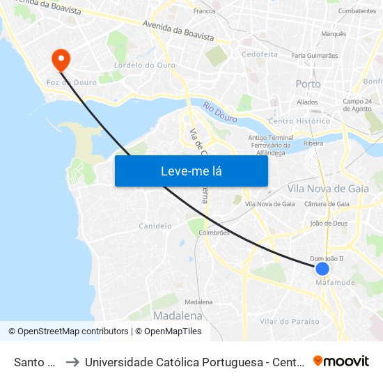 Santo Ovídio to Universidade Católica Portuguesa - Centro Regional do Porto map