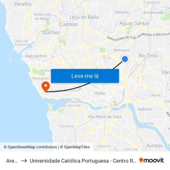 Areosa / Costa Cabral to Universidade Católica Portuguesa - Centro Regional do Porto map