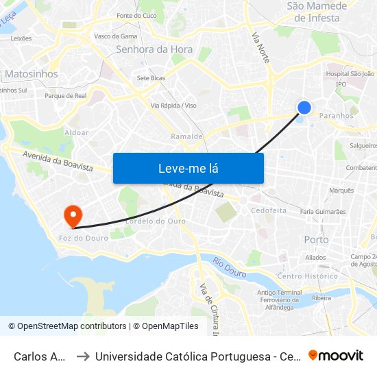 Carlos Amarante to Universidade Católica Portuguesa - Centro Regional do Porto map