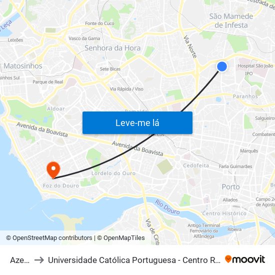 Azenha to Universidade Católica Portuguesa - Centro Regional do Porto map