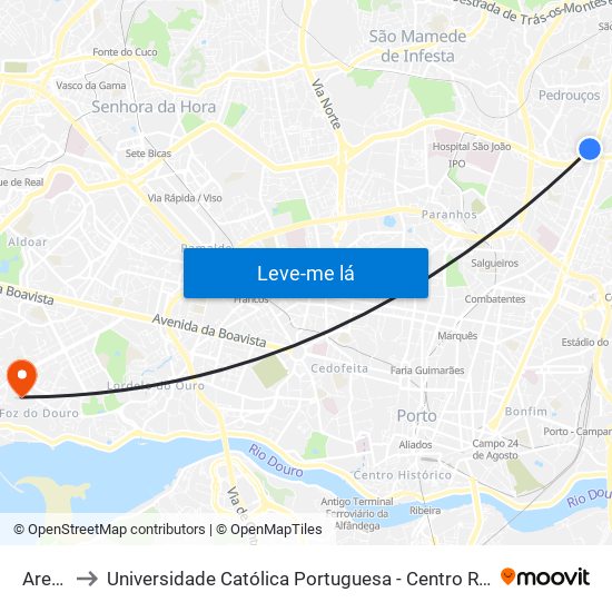 Areosa to Universidade Católica Portuguesa - Centro Regional do Porto map