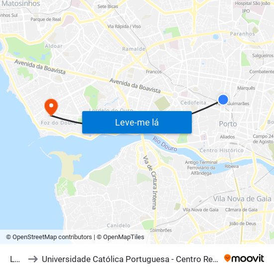 Lapa to Universidade Católica Portuguesa - Centro Regional do Porto map