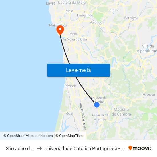 São João da Madeira to Universidade Católica Portuguesa - Centro Regional do Porto map