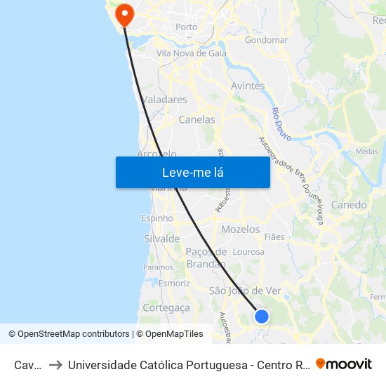 Cavaco to Universidade Católica Portuguesa - Centro Regional do Porto map