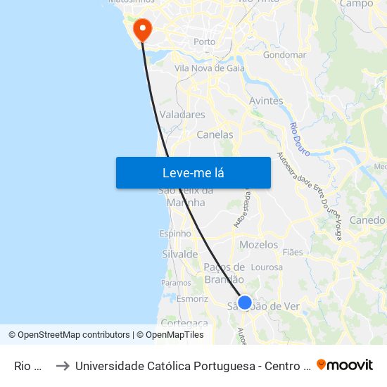 Rio Meão to Universidade Católica Portuguesa - Centro Regional do Porto map