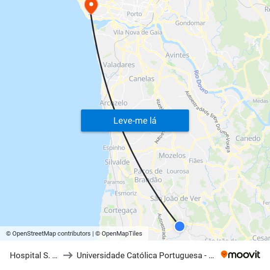 Hospital S. Sebastião to Universidade Católica Portuguesa - Centro Regional do Porto map