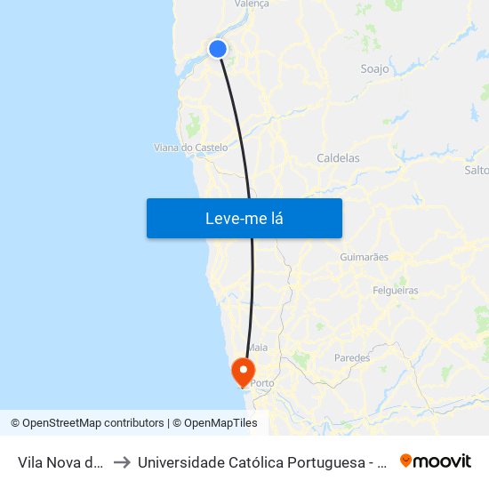 Vila Nova de Cerveira to Universidade Católica Portuguesa - Centro Regional do Porto map