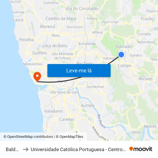 Baldeirão to Universidade Católica Portuguesa - Centro Regional do Porto map