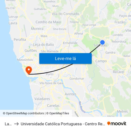 Lama to Universidade Católica Portuguesa - Centro Regional do Porto map