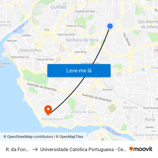 R. da Fonte Velha to Universidade Católica Portuguesa - Centro Regional do Porto map