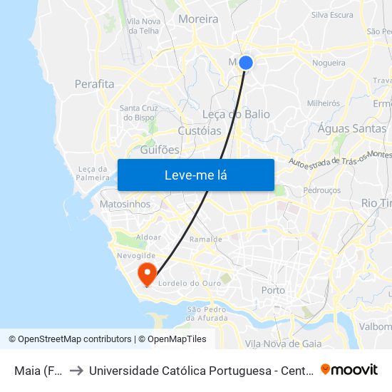 Maia (Fórum) to Universidade Católica Portuguesa - Centro Regional do Porto map