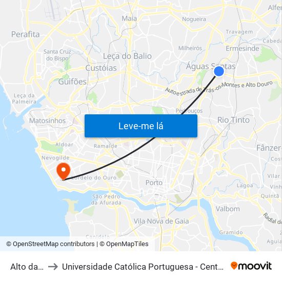 Alto da Maia to Universidade Católica Portuguesa - Centro Regional do Porto map