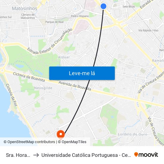 Sra. Hora (Hiper) to Universidade Católica Portuguesa - Centro Regional do Porto map