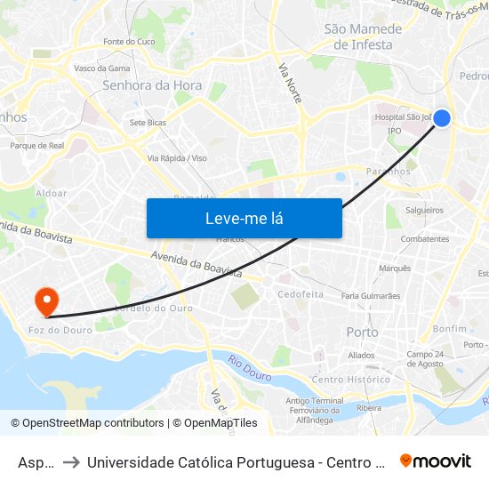 Asprela to Universidade Católica Portuguesa - Centro Regional do Porto map