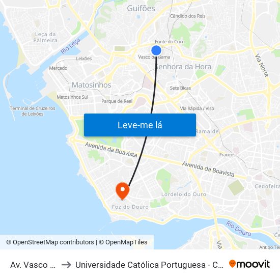 Av. Vasco da Gama to Universidade Católica Portuguesa - Centro Regional do Porto map