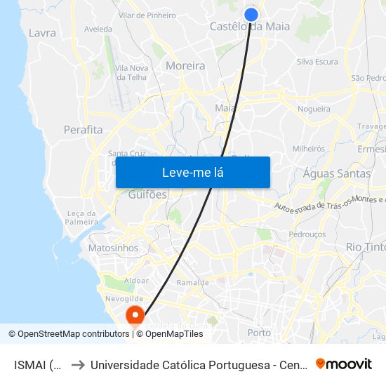 ISMAI (Metro) to Universidade Católica Portuguesa - Centro Regional do Porto map