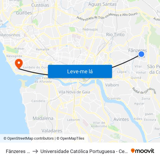 Fânzeres (Igreja) to Universidade Católica Portuguesa - Centro Regional do Porto map