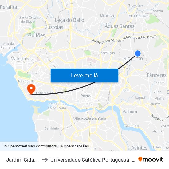 Jardim Cidade Rio Tinto to Universidade Católica Portuguesa - Centro Regional do Porto map