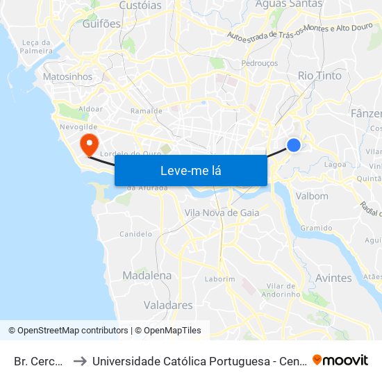 Br. Cerco Porto to Universidade Católica Portuguesa - Centro Regional do Porto map