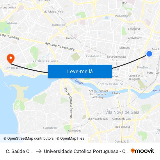 C. Saúde Campanhã to Universidade Católica Portuguesa - Centro Regional do Porto map