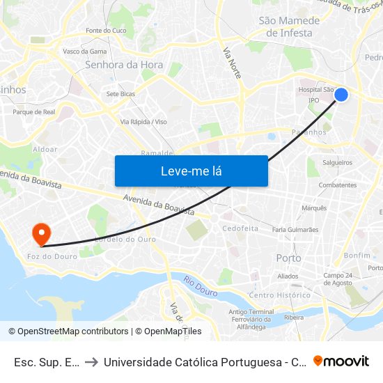 Esc. Sup. Educação to Universidade Católica Portuguesa - Centro Regional do Porto map