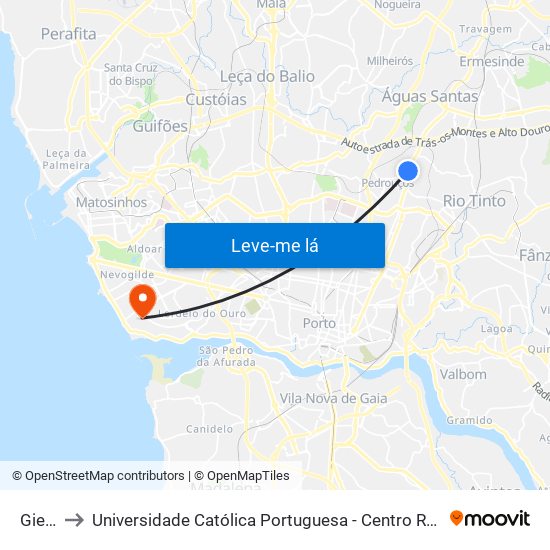 Giesta to Universidade Católica Portuguesa - Centro Regional do Porto map